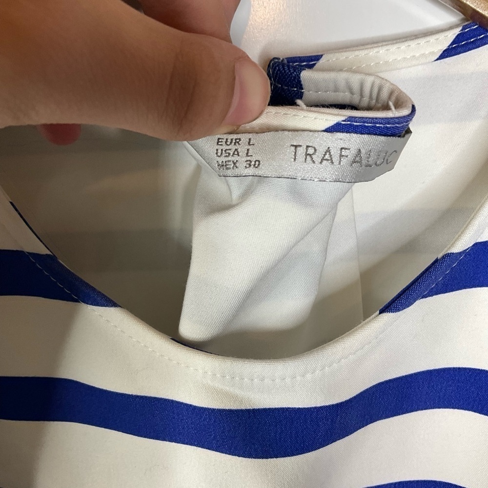 Zara Blue & White Striped Exposed Zipper Cropped Top Size Large - Picture 4 of 5